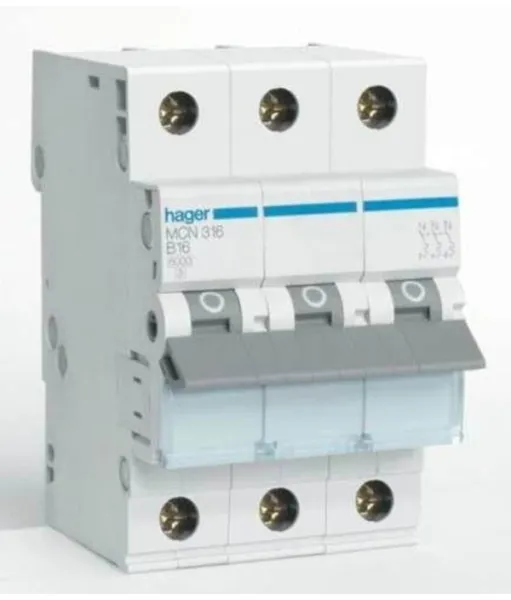 Hager Automatsäkring 3P 16A C kar 6kA