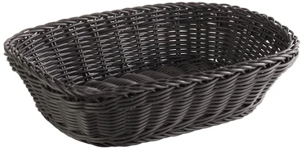 Utgår: Brödkorg, rektangulär, svart plastflätning, 26,5x19xH7 cm