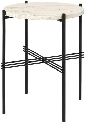 GUBI TS Sidobord Rundt Ø40 Svart/Vit Travertin